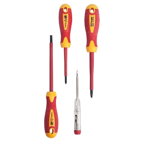 Kendo 4pc Slotted Voltage Tester Screwdriver Insulated Vde Electrician