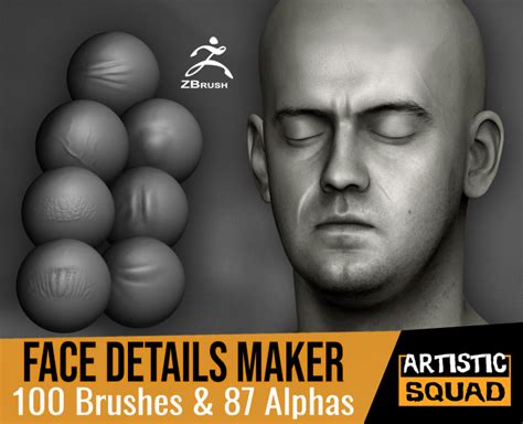 Face Details Maker 100 ZBrush Brushes FlippedNormals