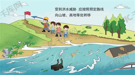 台风防洪防汛高处转移安全教育科普插画图片 千库网