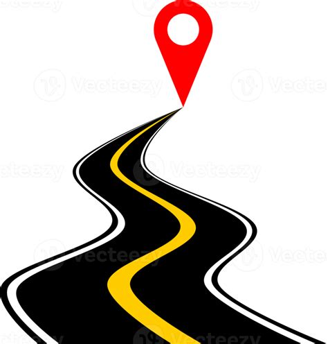 Black Asphalt Winding Road With Red Location Pin Icon 28653195 Png