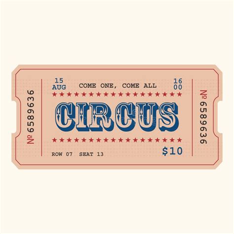 Retro Circus Ticket Template Admit One Vector Illustration Stock