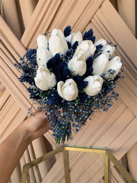 Navy Blue Bridal Bouquet White Tulip Bridal Bouquet Navy Blue