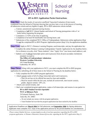 Fillable Online Wcu Rn To Bsn Application Packet Instructions Step