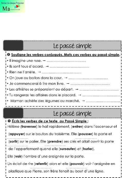 Ma Revision Exercice Sur Le Passe Simple