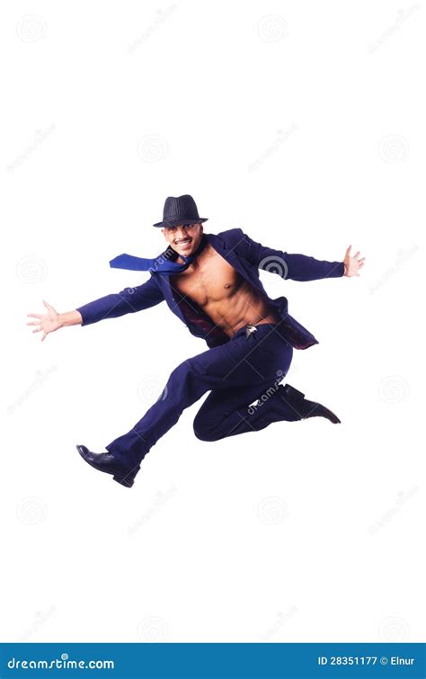 Muscular Half Naked Businessman Jumping Stock Image Image Of Leaping Case