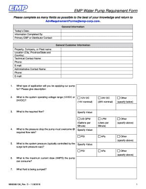 Fillable Online Emp Water Pump Requirement Form Fax Email Print Pdffiller