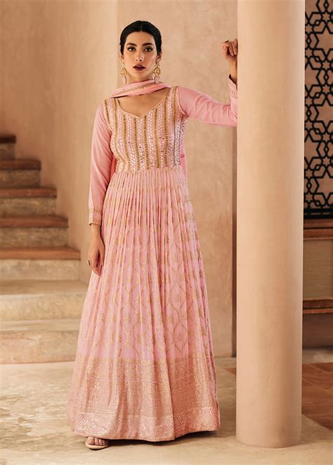 Light Pink Heavy Designer Work Wedding Special Anarkali Suit Indian