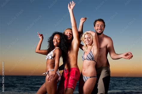 People having party at beach Stock Photo | Adobe Stock