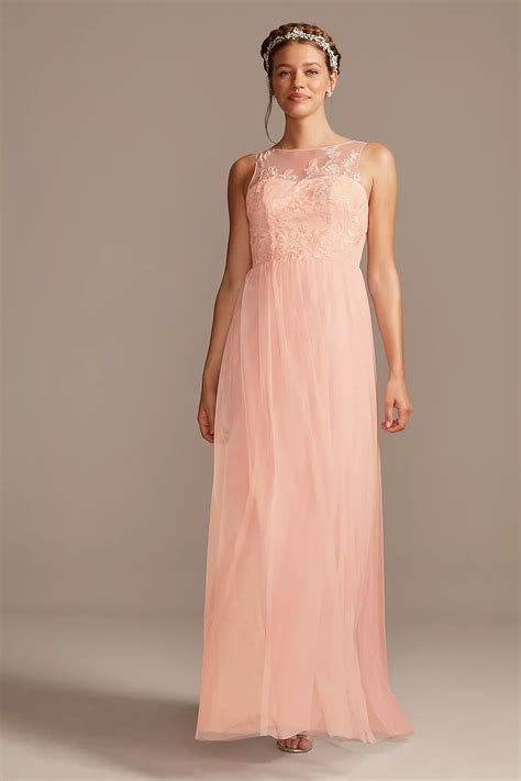 Sleeveless Embroidered Soft Net Bridesmaid Dress Davids Bridal