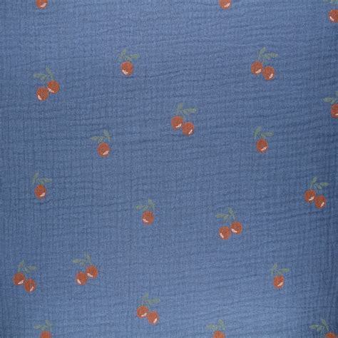 Tissu Double Gaze De Coton Orange Bleu Mpm