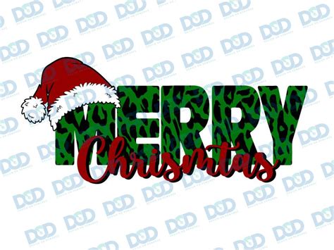 Leopard Print Merry Christmas With Santa Hat Png Christmas PNG