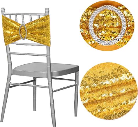 Amazon Gankar Double Sided Sequin Spandex Gold Chair Sashes