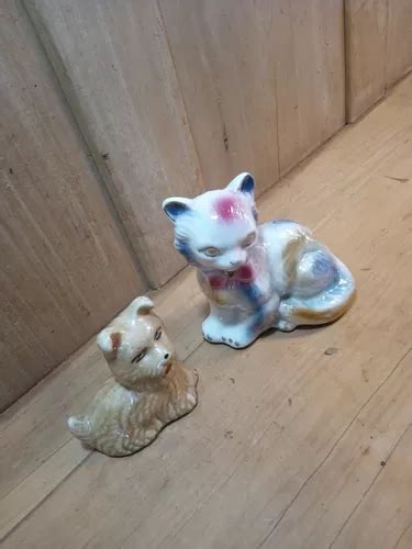 Antigo Enfeite Bibelô De Porcelana Gato Cachorro MercadoLivre