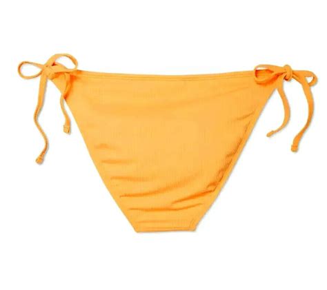 Juniors Ribbed String Cheeky Bikini Bottom Xhilaration Orange Size M