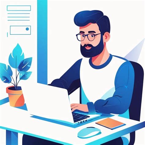 A Man Working On Laptop Cartoon Vector Illustration Premium AI