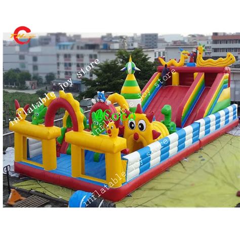 Castillo de rebote inflable de dragón para niños combo de tobogán