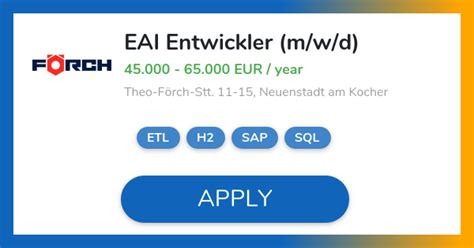 Eai Entwickler M W D Job In Neuenstadt Am Kocher Theo F Rch Gmbh