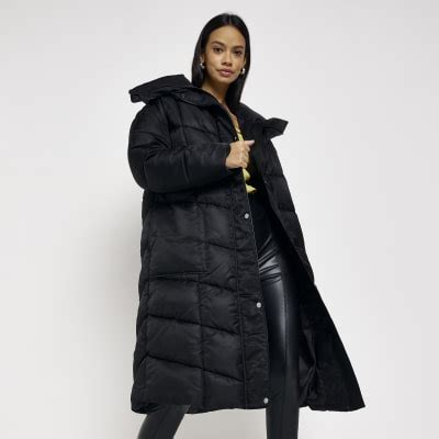 Black Padded Longline Coat River Island