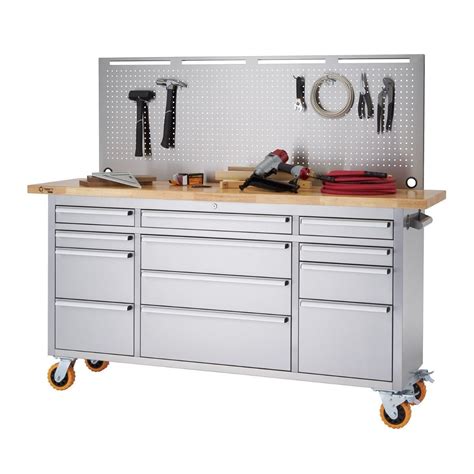 Trinity PRO 72x19 Stainless Steel Rolling Workbench Pegboard | Rolling workbench, Workbench ...