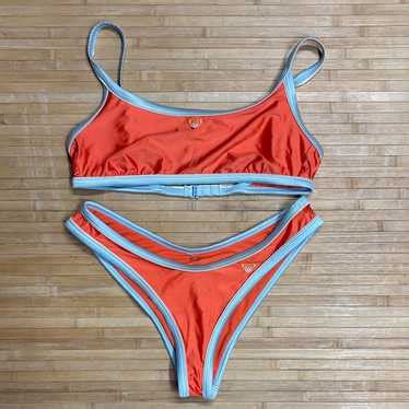 Roxy Orange And Light Blue Bikini Set Size Large Gem