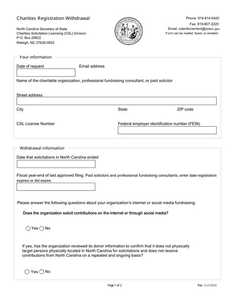 North Carolina Charities Registration Withdrawal Fill Out Sign