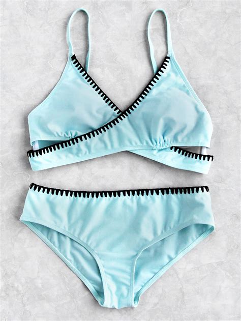 Shop Contrast Trim Wrap Bikini Set Online SheIn Offers Contrast Trim