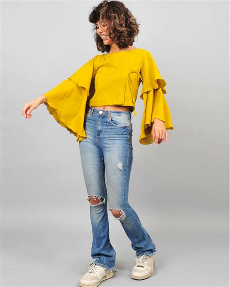 Yellow Bell Sleeves Top By Rias The Secret Label