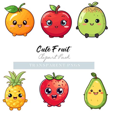 Cute Fruit Clipart, Kawaii, Lemon, Watermelon, Pineapple, Orange, Strawberry PNG File - Etsy