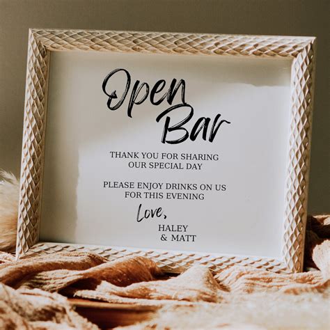 Modern Open Bar Sign Funny Open Bar Sign Modern Minimalist Wedding ...