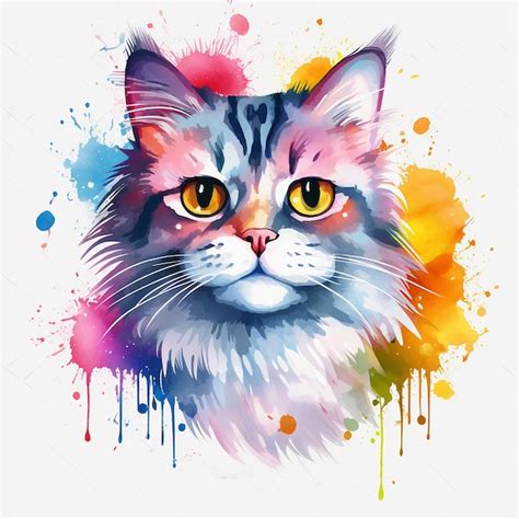 Premium Vector Enchanting White Background Cat Watercolor Pose