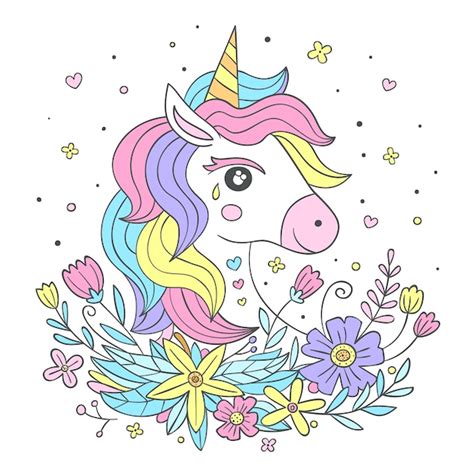 Premium Vector | Hand Drawing Unicorn and Flowers