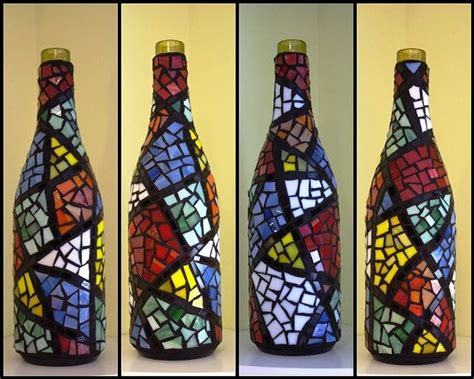 Colorful Mosaic Wine Bottle Mosaic Bottles Mosaic Flower Pots Glass Bottle Crafts