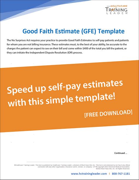 No Surprises Act Good Faith Estimate Tool Free Template