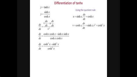 Differentiation Of Tanhx Using Quotient Rule Youtube