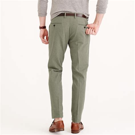 J Crew Bowery Slim Pant In Brushed Herringbone Cotton In Green For Men