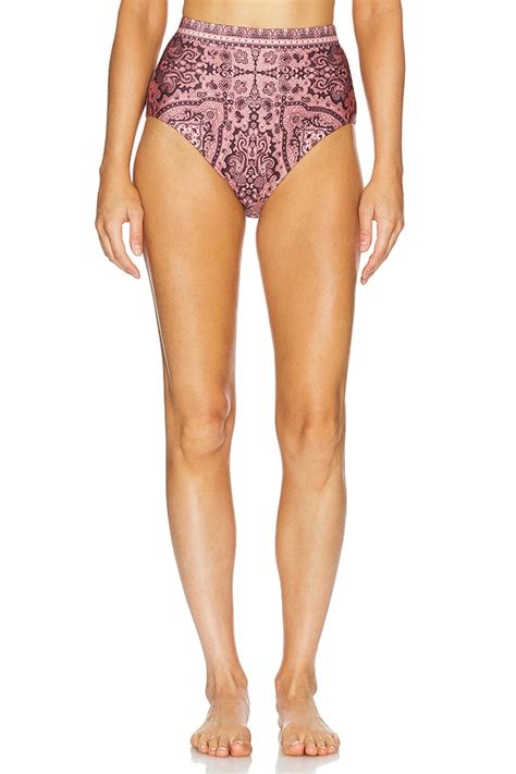 Zimmermann Ottie High Waist Bikini Bottom In Coral Paisley Revolve