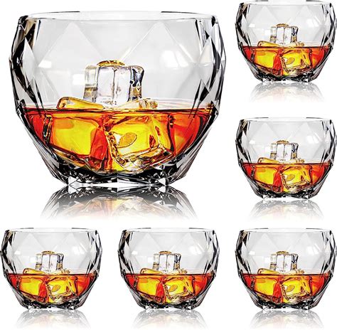 Incrizma Daiamond Shaped Whiskey Glass Unique Cool Crystal Rocks Whiskey Glasses Set Of 6 For