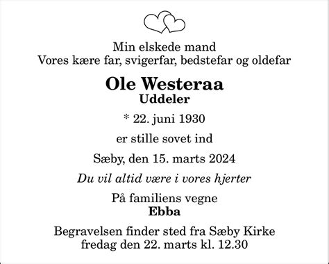 Dødsannonce for Ole Westeraa Nordjyske dk