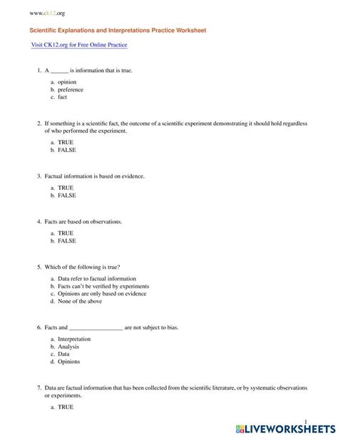 Scientific Explanations And Interpretations Worksheet Live Worksheets