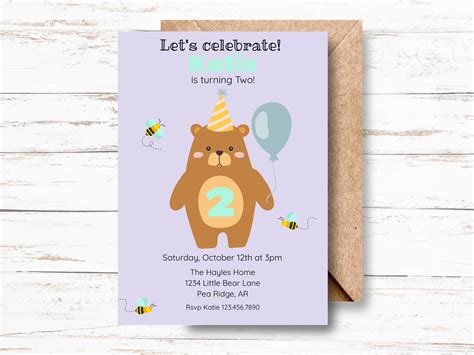 Printable Little Bear Birthday Party Invitation/ Cute Bear - Etsy