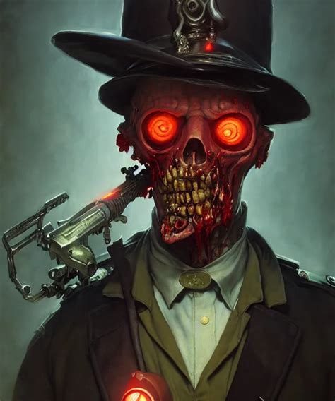 Painting Of A Slimy Zombie Cop By Edgar Maxence And Stable Diffusion