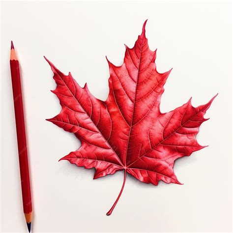 Premium AI Image | Red maple leaf pencil drawing on white paper