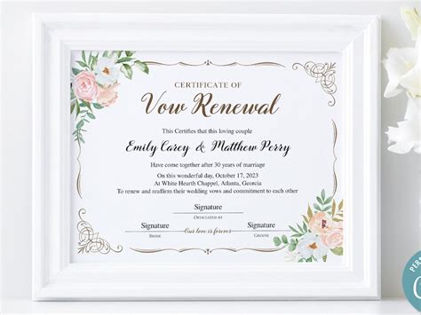 Vow Renewal Certificate Editable Printable Wedding Etsy