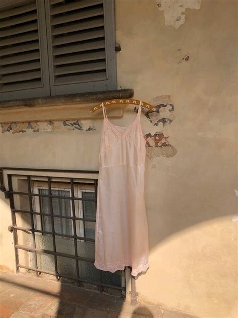 S Italian Vintage Peach Nude Slip Dress Gem