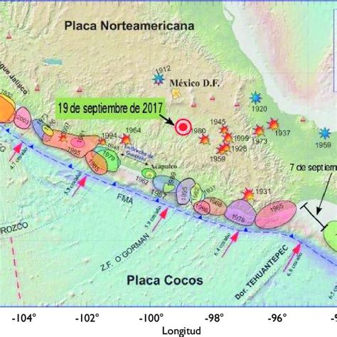 áreas De Ruptura De Los Sismos Más Importantes Que Han Ocurrido En