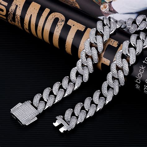 18mm Iced Out Diamond Cuban Link Chain In White Gold Kankco