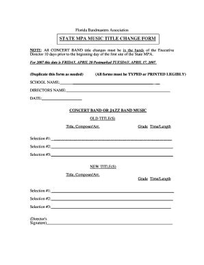 Fillable Online Flmusiced Music Change Form Florida Music Education