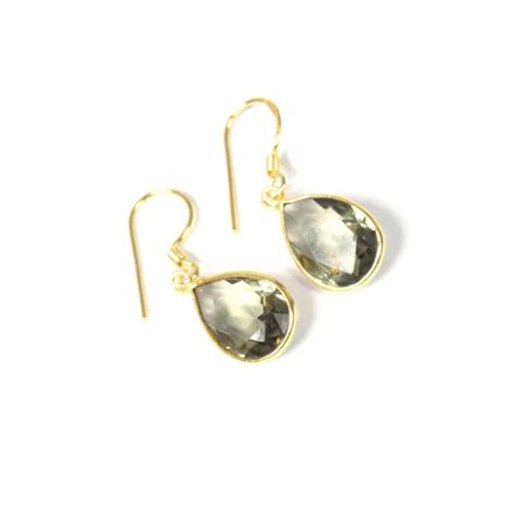 925 SOLID STERLING Silver 24ct Gold Overlay Cut Smoky Quartz Earring