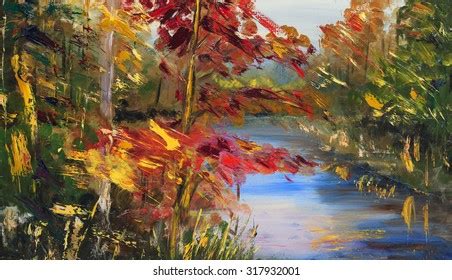 River Autumn Forestlandscape Painting Stock Illustration 407121790 | Shutterstock