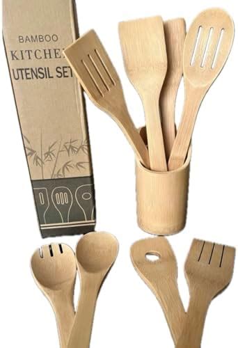 Ustensiles De Cuisine En Bois De Bambou Set De Accessoires De